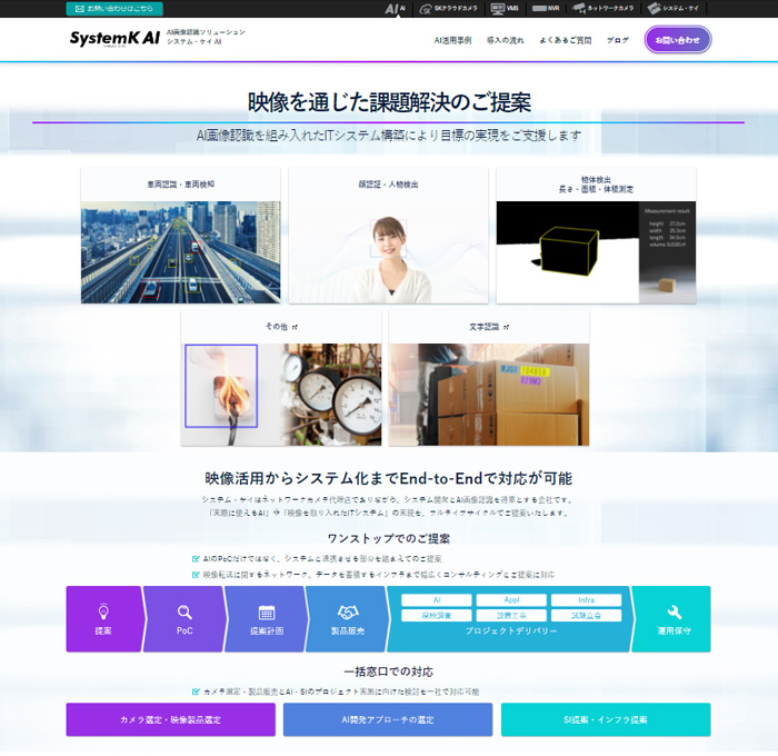 AI画像認識ソリューションのシステム・ケイAIサイトのトップ画面